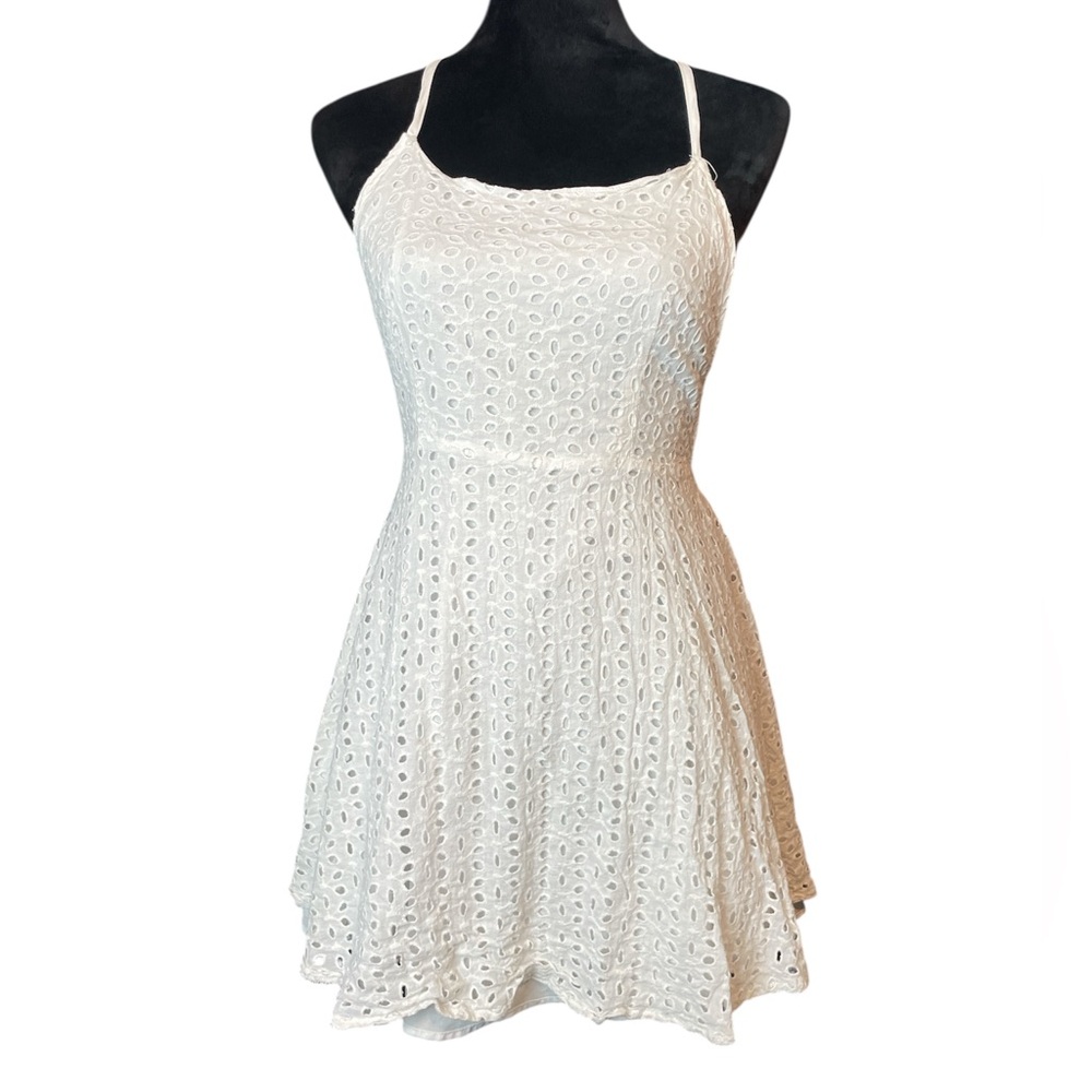 Shein Elegant White Eyelet Open Back Mini Sun Dress